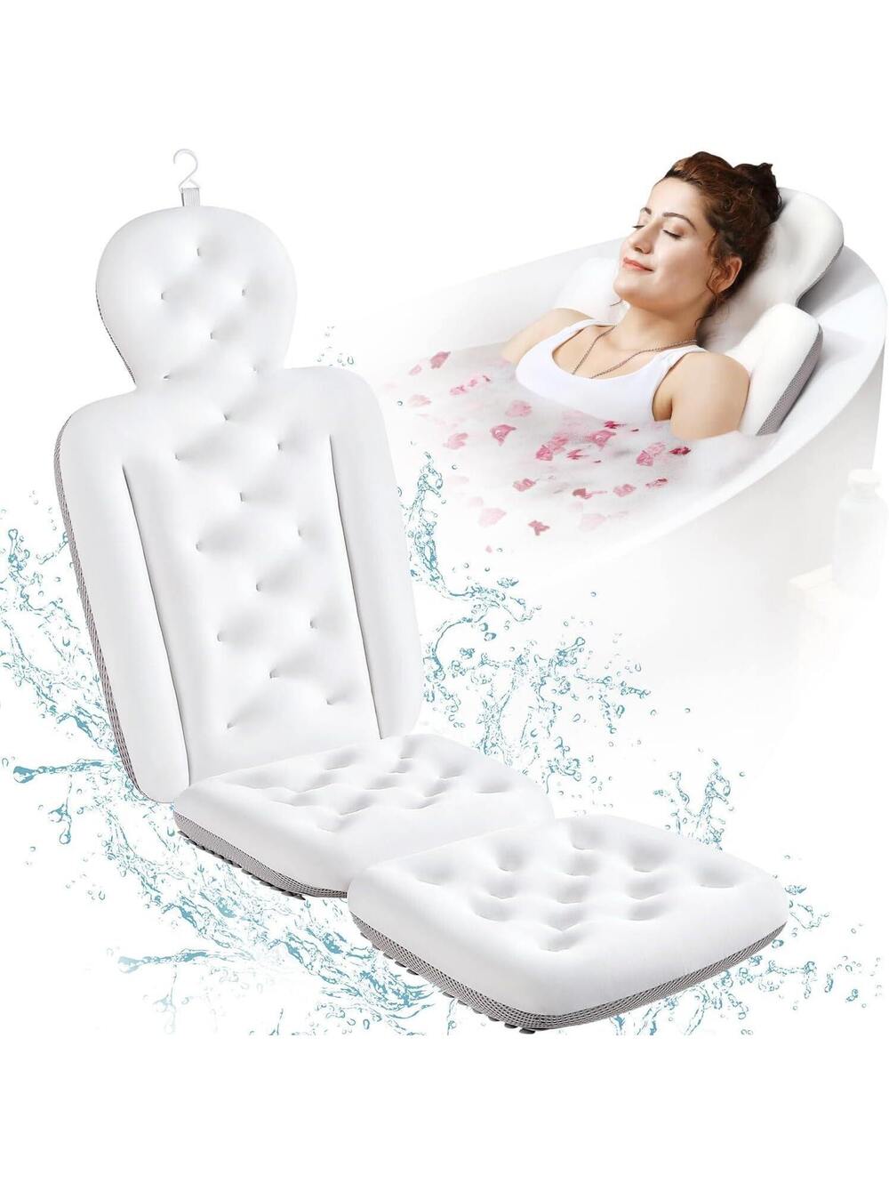 Full Body Bath Pillow for Tub - Thick Luxury Cushion with Neck & Back Support